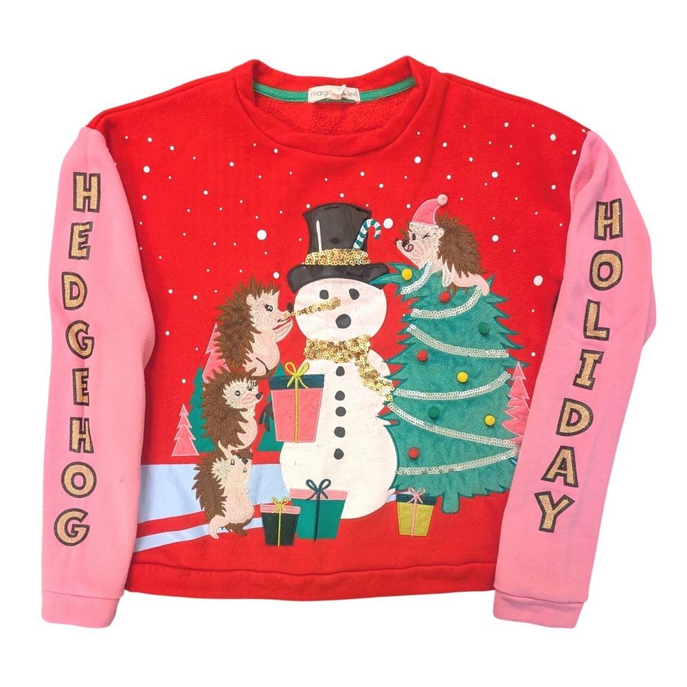 Ugly Christmas Sweater Kids Hedgehog Holiday Christmas Sweatshirt Red Size L 14
